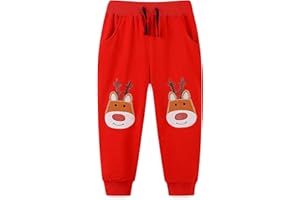TCWWBB Boys Trousers Digger Dinosaur Reindeer Santa Claus Cotton Sweatpants Jogging Drawstring Tracksuit Pants Kids Girls Christmas Xmas Sport Jogger Bottoms Age 1-7 Years