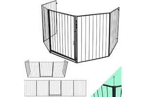 PEILU Schwarz Kaminschutzgitter mit Tür Metall Ofenschutzgitter Kinderschutz Absperrgitter Türschutzgitter Tierschutzgitter Laufstall Kamingitter für Kinder Order Haustier (305cm)