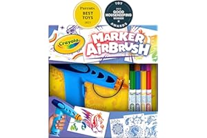 Crayola Marker Airbrush Spray Art Kit, Battery-Powered Sprayer with 8 Washable Markers & 5 Stencils, DIY Craft Set for Kids, Gift for Boys & Girls, Ages 6+