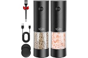 SANGCON-EP Sangcon Electric Salt and Pepper Grinder Set USB Rechargeable,Large Capacity Automatic Salt and Pepper Grinder Set,One Hand Operation,6 Adjustable Coarseness & LED Lights with Dust Cover