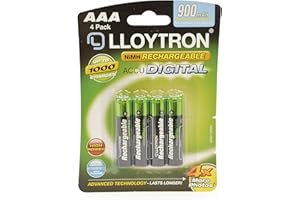 LLOYTRON NiMH Rechargeable AccuDigital Batteries / AAA Size / 900mAh / 4 Pack - B015