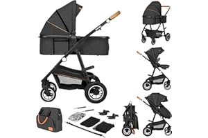 LIONELO Amber Passeggino 2in1 Duo Passeggino da 0 a 48mesi con Seduta secchiello + Navicella per neonato e bambini a 22kg Regolabile, pieghevole e leggero Ruote grandi Cappotina XXL