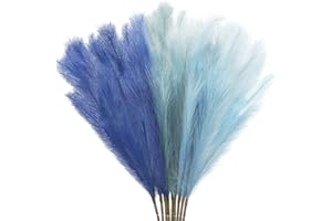 JOENCOST 9Pcs 3FT Colorful Faux Pampas Grass for Boho Decor, Non-Shedding Fluffy Artificial Bulrush, Tall Reed Fluffy Stems Vase Filler Living Room Wedding Decoration (Dark Blue)