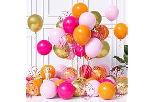 Balloon Dance Ballons Rose Orange, 50 Pièces 12 Pouces Rose Pastel Mat Rose Chaud Orange Or Métalliques Ballons Avec Ballons Confettis Pour Anniversaire Remise Des Diplômes Fête Mariage Carnaval