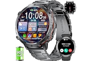LIGE Wojskowy inteligentny zegarek dla mężczyzn z baterią 900 mAh (80 + w trybie czuwania), 1,75 cala AMOLED z połączeniem Bluetooth, 110+ trybem sportowym, taktycznym trackerem fitness, pulsometrem