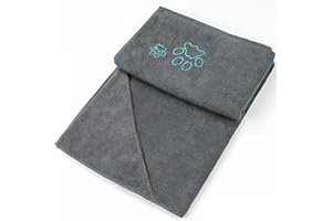 Winthome Hundehandtuch Extra Saugfähig - Handtuch Hund Schnell Tocknend, Handtuch Hund mit Taschen, Handtuch Mikrofaser Weich, Hundebademantel für Große Mittelgroße Kleine Hunde/Katze(100x130cm,Grau)