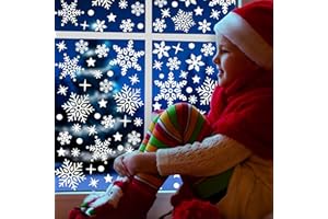 Haus Projekt 184 White Christmas Window Stickers, 5 A4 Sheets Xmas Snowflake Window Stickers Decorations 1.5cm to 9.5cm, Star Window Sticker Decoration, Festive Theme Clings, Reusable Winter Sticker