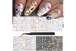 ATYDKUG 18 Feuilles Stickers Ongles Automne Halloween Nail Art, Autocollant Pour Ongle Décoration, Auto-Adhésifs Nail Sticker Mignon Dessin Animé Coloré Fleurs 3D Nail Decals for Girls Women