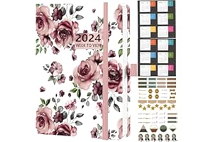 Dzhzal Diary 2024 A4 Week to View from January 2024 to December 2024 with Calendar Stickers, 8.5''x11'' Appointments Faux Leather Cover, Elastic Closure, Back Pocket, Pen Loop