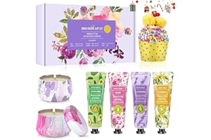 FONTOEN Geschenke für Frauen, 7 Weihnachten Geschenkset mit 4 Handcreme Mini Set, 2 Duftkerze Set, 1 Socken, Kleine Weihnachtsgeschenke für Frauen Kollegen Freundin Mama Valentinstag Muttertag Geburtstag