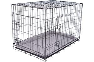 Pretty Pooch Dog Crate Puppy Cat Pet Training Cage XXL Carrier Metal Folding with Tray Double Door and Bed (XXL - 48 Inch)