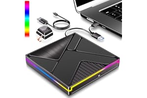 ‎JBONEST JBonest RGB External CD DVD Drive USB 3.0 Type C, External Portable CD/DVD +/- RW Burner CD Player Writer, Fast Data Transfer for Laptop, Desktop, MacBook, Win11/10/8/7/XP, Linux, Mac OS, Vista