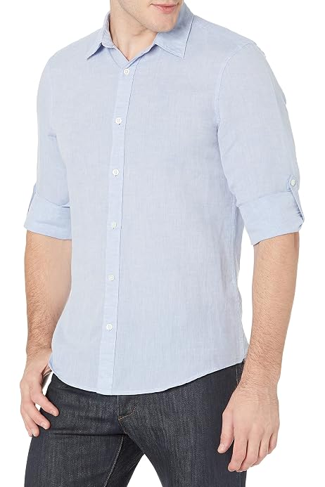Perry Ellis Men's Rolled-Sleeve Linen 