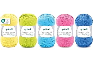 Gründl Laine Cotton Quick uni - laine fine pour crocheter - fil à tricoter - brillante et respectueuse de la peau - 100% coton - 5 pelotes 50 g / 125 m - taille d’aiguille 3-4 - mélange d’été