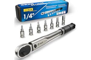 S&R S&R-1/4-Zoll Drehmomentschlüssel für Fahrrad- und Motorrad-Montage: 5-25Nm, Cr-V-Stahl, 7 Bits H10-H3, T25, Rostfrei, mechanische Ratsche mit Grob-Feinjustierung, Kompatibel mit Schlagschrauber