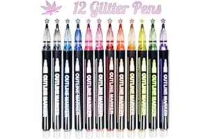 BIHIYII Glitter Gel Pens, 12 Colours Double Line Outline Marker Pens, Early Christmas Presents, Metallic Magic Pen for Scrapbooking Painting, Christmas Eve Box Stocking Fillers Gifts