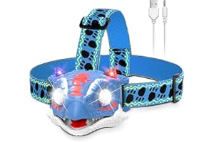 QCTOYS Ankylosaurus Headlamp Rechargeable LED Kids Head Torch Camping Accessories | Outdoor Indoor Dinosaur Flashlights Headlamp Blue Dinosaur Toys Stocking Stuffers Boys Gifts