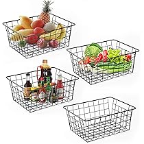 Borst Vriezer Organizer Bin, 2 Stuks Stapelbare Metalen Draad Opbergmanden Koelkast Vriezer Organizer Rack, Keuken Pantry Organisatie Manden Opbergrek voor Kast, Kasten (L 45 cm X B 24,5 cm X H 20