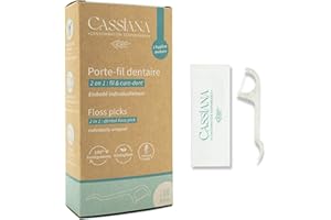 Fil dentaire Cassiana - Porte fil dentaire, 100 sachets individuels. Biodégradable. Manche cure-dents. Floss Picks bâtonnet jetable. Idéal déplacements voyages. Stick flosser nettoyage interdentaire.