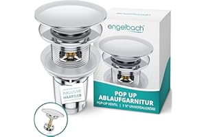 ‎ENGELBACH Engelbach® Universal Waschbecken Ablaufgarnitur - Pop up Ablaufventil mit Überlauf (Auch für Waschtische) Herausziehbarer Stöpsel mit Haarsieb - inklusive Einbauanleitung