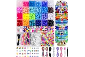 LYMOOR 900 Pony Beads, 200 Letter Beads Jewelry, 60 Colorful Clay Bead, Kandi Bracelet Making Kit for Girls, 30 M Elastic Rope, Scissors Tweezers, DIY Crafts Necklace Make Party Gifts
