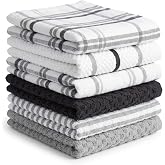 BOSKIMO Pack of 6 Kitchen Towels, 65 x 45 cm, Cotton and Microfibre Towels with Terry and Embossing, Absorbent and Fast Dryin