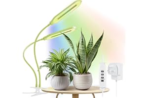 Diivoo Grow Light for Indoor Plants, Full Spectrum LED Plant Light with 2 Ligthing Mode, Dual Head Grow Lamp Dimmable Brightness & 4 Automatic Timer, 360 Spin Gooseneck for Potted Flowers, Plant
