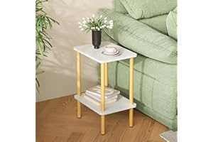 APICIZON 2-Poziomowy Stolik Pomocniczy, Wąski Stolik Boczny do Salonu, 40 x 30 x 52 cm, Mały stolik nocny z Miejscem do Przechowywania, Biały/Naturalny