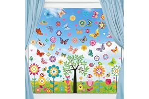 FullJoyHut Pegatinas de ventana de Primavera Grande Pegatinas de Anticolisión Calcomanías de Ventana Mariposa Pájaro Flores Árbol Etiqueta Adhesivos de Ventana para Decoración de Primavera