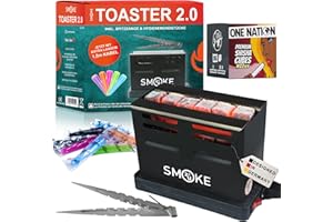 SMOKE 2U Smoke2u Toaster 2.0 | 800W Elektrischer Kohleanzünder Kohle Grill Kohlen Ofen mit Dreiseitiges-Hitzesystem, inkl. Gitterschutz, Zange, Hygienemundstücke, 6 min fertig - 1kg One Nation Shisha Kohle
