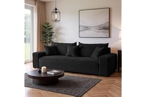SOFILAND Cordo Schlafsofa 265×150 cm mit Bettkasten – Cord Sofa TILIA Breitcord, SoftTouch Komfort, Nosag-Federung, abnehmbare Kissen, Easy Clean & Pet Friendly (Schwarz)