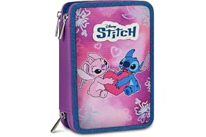 Seven Lilo & Stitch 3 dragkedja, trippelfack, komplett med pennor, markörer, färger, ryggsäckstillbehör, elementära, medium, topp, blå djup, flickor och flickor