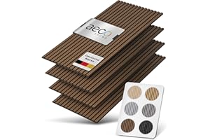 Aeco Sound® - Acoustic Panels Made of Wood, 4 Pieces x 120 x 60 cm (2.88 m²) 2.1 cm Thick - Wall Panels Made of Acoustic Felt (Black) and Real Wood Veneer (Walnut) - 3D Wall Cladding, Wooden Panels