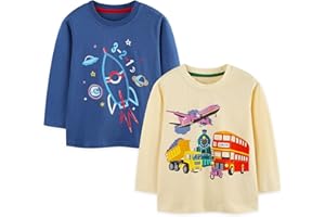 Pilipulu Camiseta de Manga Larga Niño, Pack de 2 Camisetas de Algodón, T-Shirt Bebé Niños de Dinosaurio para Infantiles 2-7 Años