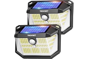 TECKNET Zewnętrzne światło słoneczne, oświetlenie 231 LED/300° (obszar 35㎡) wysoka jasność światła słoneczne z czujnikiem ruchu, 3 tryby IP65 wodoodporne lampy solarne LED do ogrodu, garażu, patio, 2