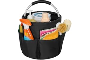 IPEB Reinigungs-Caddy-Organizer mit Griff, faltbar, Reinigungseimer, Reinigungswerkzeug-Eimer, Werkzeugtasche mit mehreren Taschen, für Reiniger und Haushälter, Schwarz