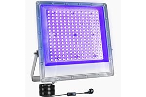 Czarny reflektor LED 200W, Indmird czarna lampa IP66 wodoodporny reflektor UV z przełącznikiem wtykowym, światło imprezowe UV 395-400nm do dekoracji imprez Halloween akwarium bar neonowe kolory