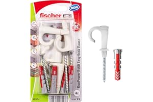 fischer EasyHook Round 8, zestaw składający się z 4 uniwersalnych haków okrągłych i 4 pasujących kołków DuoPower 8 x 40, do łatwego i szybkiego montażu w wielu materiałach budowlanych