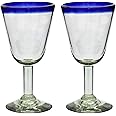 Tumia Handmade Campana Wine Glasses - Blue Rim - Set of 2