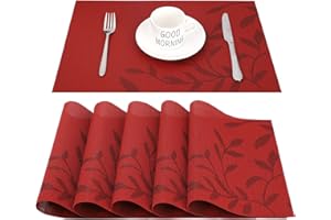 CHAOCHI Manteles Individuales Lavables Salvamantele Individuales PVC Antideslizantes Resistente al Calor Juego de 6 para la Mesa de Comedor de Cocina,Rojo