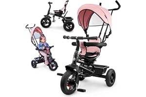 HyperMotion Tricycle Bébé Évolutif 3-en-1 - Tricycle Enfant 1-4 Ans (20 kg) - Poussette avec Guidon Parental, Siège Pivotant 360°, Design Moderne pour Garçon et Fille