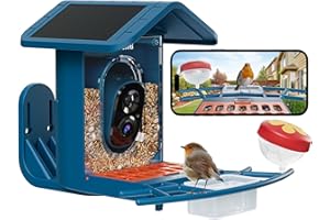 NAFNTI Mangeoire intelligente pour oiseaux avec caméra, identifie les oiseaux, 2,4 GHz/5 GHz, fonctionne à l'énergie solaire, anti-écureuils, notifications instantanées, caméra de visualisation en direct 2K