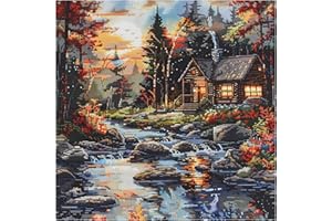 51buyoutgo Kit Punto Croce Paesaggio del Flusso, Schemi Quadri Set Ricamo Punto Croce Kit da Ricamare Principianti Starter Stampato Prestampato Completo Bambini Cross Stitch Embroidery Ricami