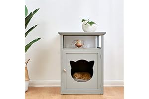 Cherry Tree Furniture BASTET Wooden Cat Cave Bedside Cabinet | Litter Box | Cat House Nightstand (Grey)