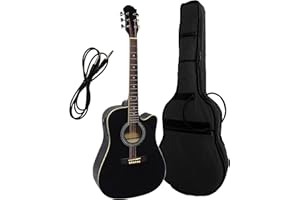 MSA MUSIKINSTRUMENTE 4/4 Western Guitar with Pickup and Bag - Acoustic Country Guitar - Black - Steel Strings - Spruce Top - Black - EQ - CW191