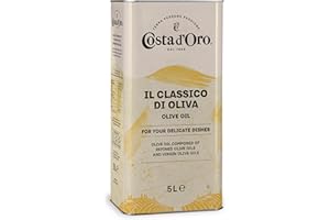 Costa d'Oro – Classico di Oliva 5L. Olio di oliva adatto a crudo per pesti e salse tipo maionese e per marinature, soffritti, cotture prolungate e fritture. Latta da 5 litri.