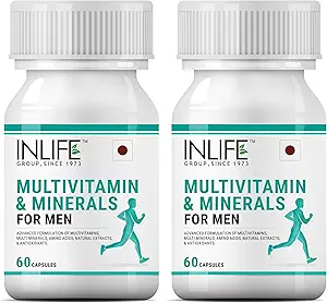 INLIFE Multivitamins & Minerals Amino Acids Antioxidants with Ginseng Extract for Men Daily Formula Vitamins Supplement - 60 Capsules (2-Pack)