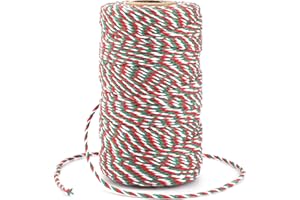 jijAcraft Sznurek bożonarodzeniowy, czerwony, zielony i biały, sznurek do piekarzy, 2 mm, wytrzymały sznurek do pakowania DIY, dekoracji świątecznych, pakowania prezentów, pakowania prezentów