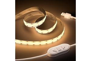 OULARA USB Ruban LED COB 5V Chaud Blanc 2700K 3M, Dimmable Densité 960LEDs Bande Lumineuse LED COB Flexible Découpable Bande LED Pour TV Rétroéclairage, Armoire, Chambre, Éclairage Maison DIY