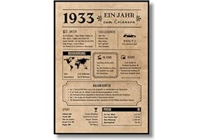 EQUIK PRODUCTS Jubiläumsposter 90 Jahre | Geschenk 90 Geburtstag | Vintage Poster auf Deutsch | Geburtsjahr 1933 | 90. Geburtstag Frauen | 90. Geburtstag Männer | Zurück in 1933